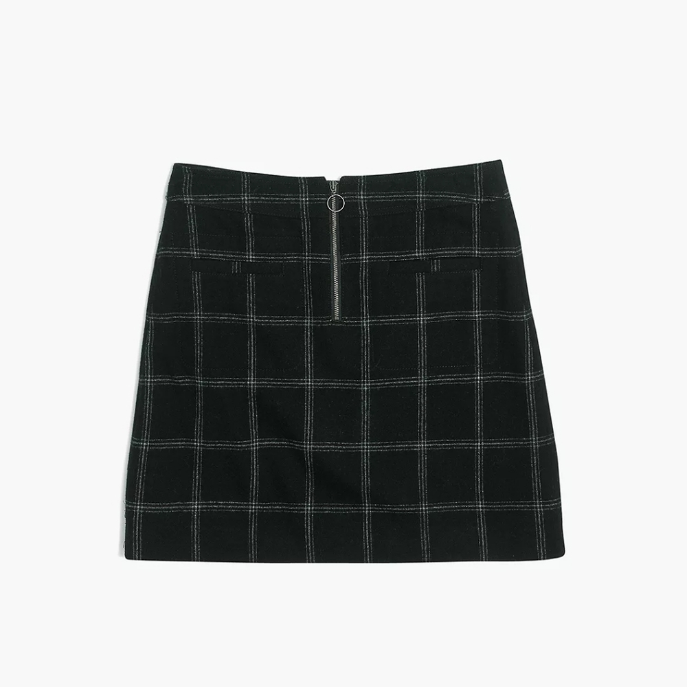 Madewell Black Plaid Fireside Mini Wool Blend Skirt 0